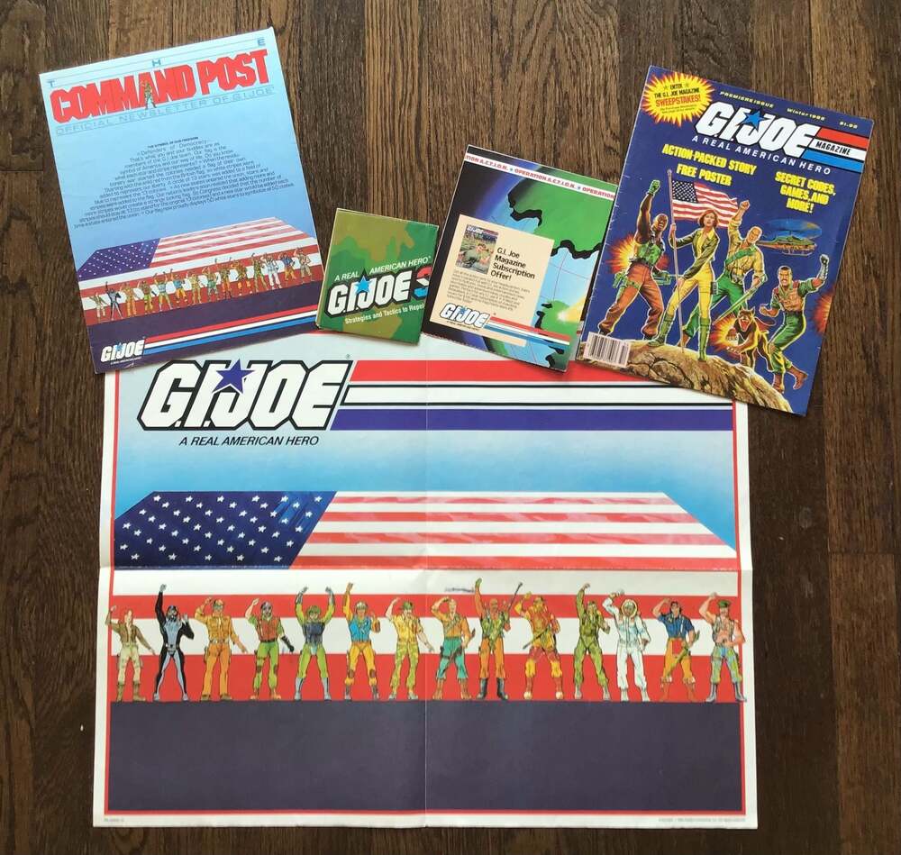VTG 80s G.I. JOE LOT (Poster 22.5x17.5, Command Newsletter, Mag, Etc. - 5pcs)
